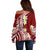 Hawaii Aloha Off Shoulder Sweater Plumeria Vintage - Crimson LT7 - Polynesian Pride