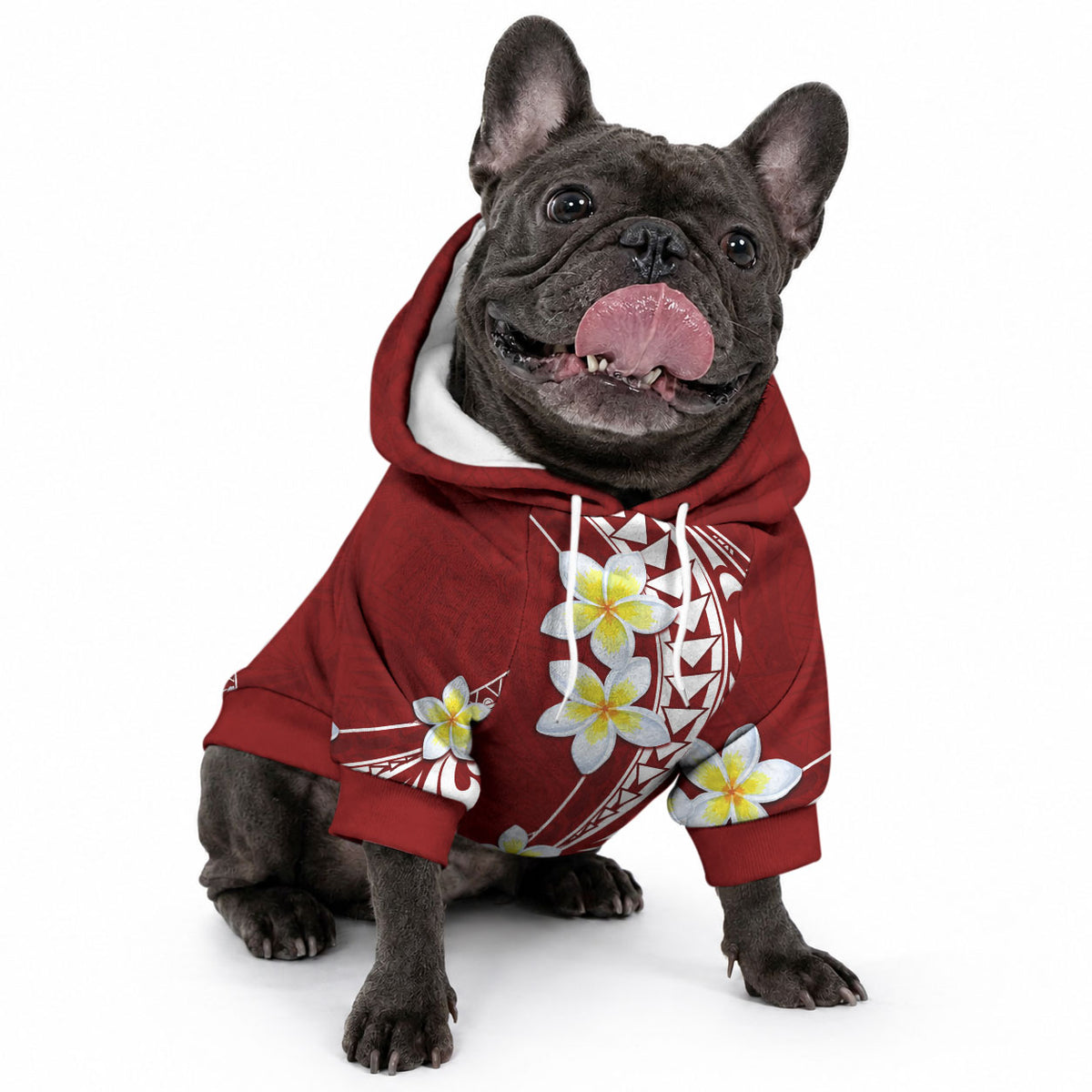 Hawaii Aloha Pet Hoodie Plumeria Vintage - Crimson LT7 - Polynesian Pride