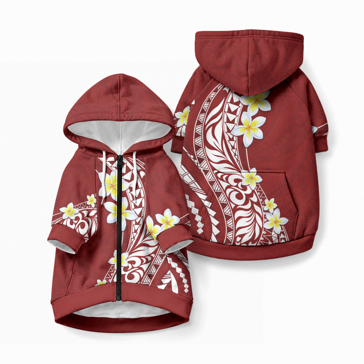 Hawaii Aloha Pet Hoodie Plumeria Vintage - Crimson LT7 Zip-up Crimson - Polynesian Pride