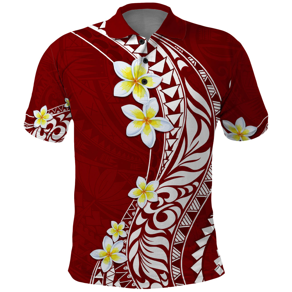 Hawaii Aloha Polo Shirt Plumeria Vintage - Crimson LT7 Crimson - Polynesian Pride