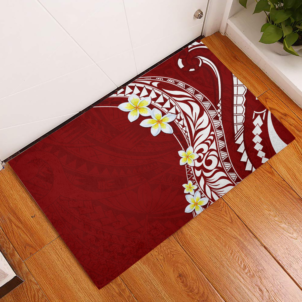 Hawaii Aloha Rubber Doormat Plumeria Vintage - Crimson LT7 Crimson - Polynesian Pride