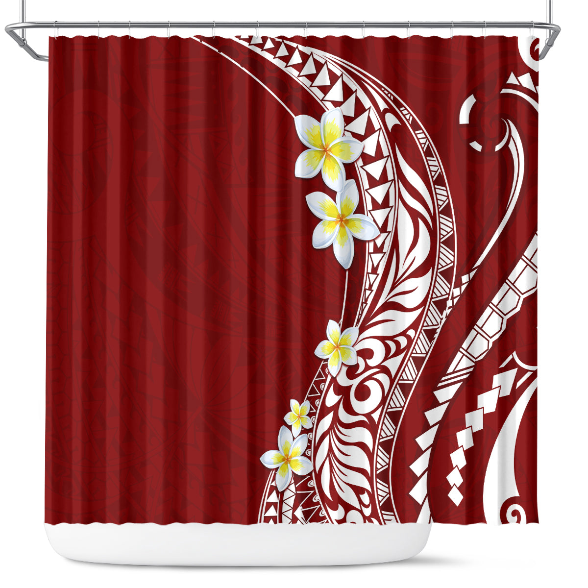 Hawaii Aloha Shower Curtain Plumeria Vintage - Crimson LT7 Crimson - Polynesian Pride