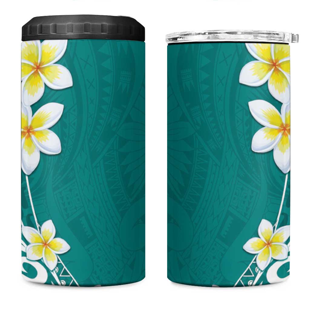 Hawaii Aloha 4 in 1 Can Cooler Tumbler Plumeria Vintage - Teal LT7 One Size: 16 oz Teal - Polynesian Pride