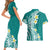 Hawaii Aloha Couples Matching Short Sleeve Bodycon Dress and Hawaiian Shirt Plumeria Vintage - Teal LT7 - Polynesian Pride