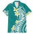 Hawaii Aloha Family Matching Off Shoulder Long Sleeve Dress and Hawaiian Shirt Plumeria Vintage - Teal LT7 Dad's Shirt - Short Sleeve Teal - Polynesian Pride