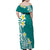 Hawaii Aloha Family Matching Off Shoulder Maxi Dress and Hawaiian Shirt Plumeria Vintage - Teal LT7 - Polynesian Pride