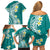 Hawaii Aloha Family Matching Off Shoulder Short Dress and Hawaiian Shirt Plumeria Vintage - Teal LT7 - Polynesian Pride