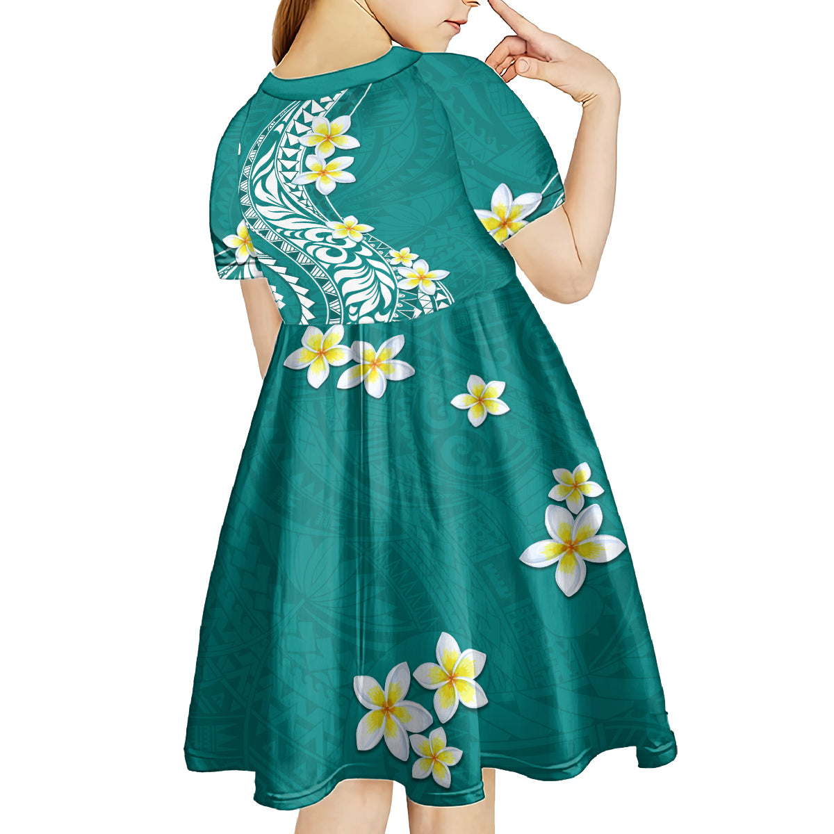 Hawaii Aloha Kid Short Sleeve Dress Plumeria Vintage - Teal LT7 - Polynesian Pride