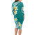 Hawaii Aloha Long Sleeve Bodycon Dress Plumeria Vintage - Teal LT7 - Polynesian Pride