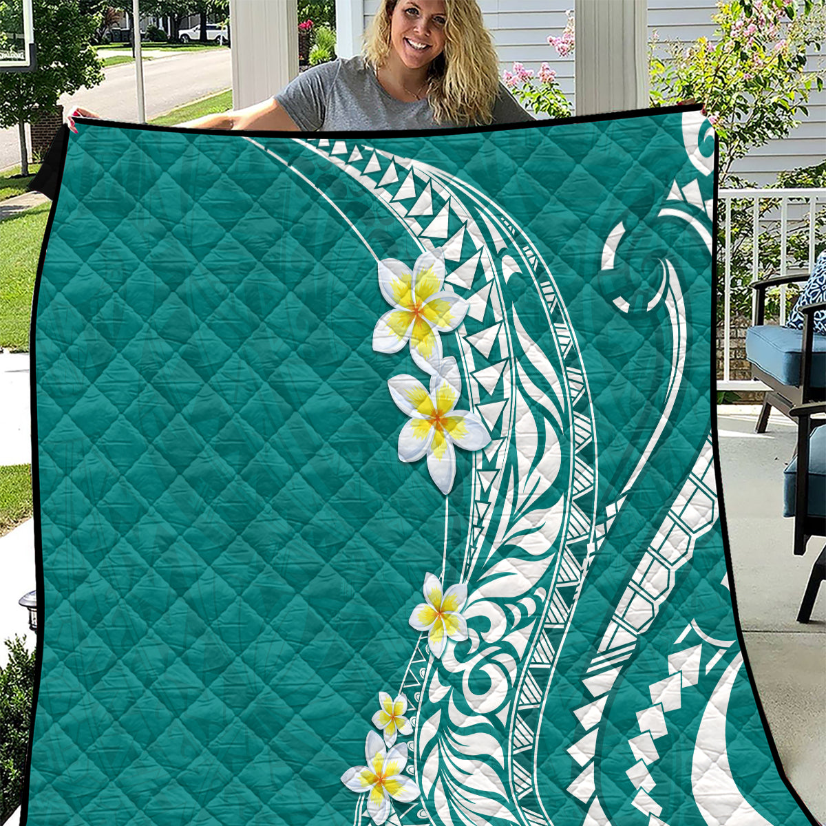 Hawaii Aloha Quilt Plumeria Vintage - Teal LT7 Teal - Polynesian Pride