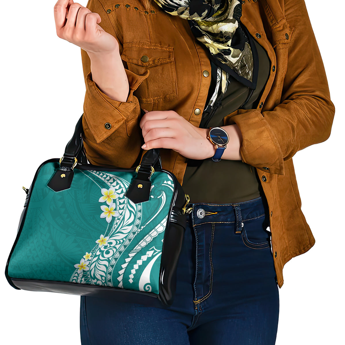 Hawaii Aloha Shoulder Handbag Plumeria Vintage - Teal LT7 - Polynesian Pride