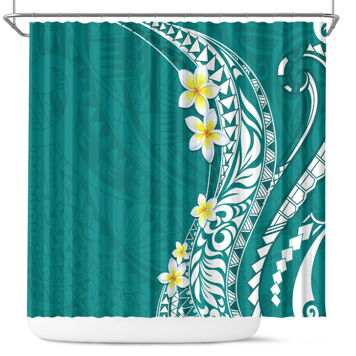 Hawaii Aloha Shower Curtain Plumeria Vintage - Teal LT7 Teal - Polynesian Pride