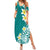 Hawaii Aloha Summer Maxi Dress Plumeria Vintage - Teal LT7 Women Teal - Polynesian Pride