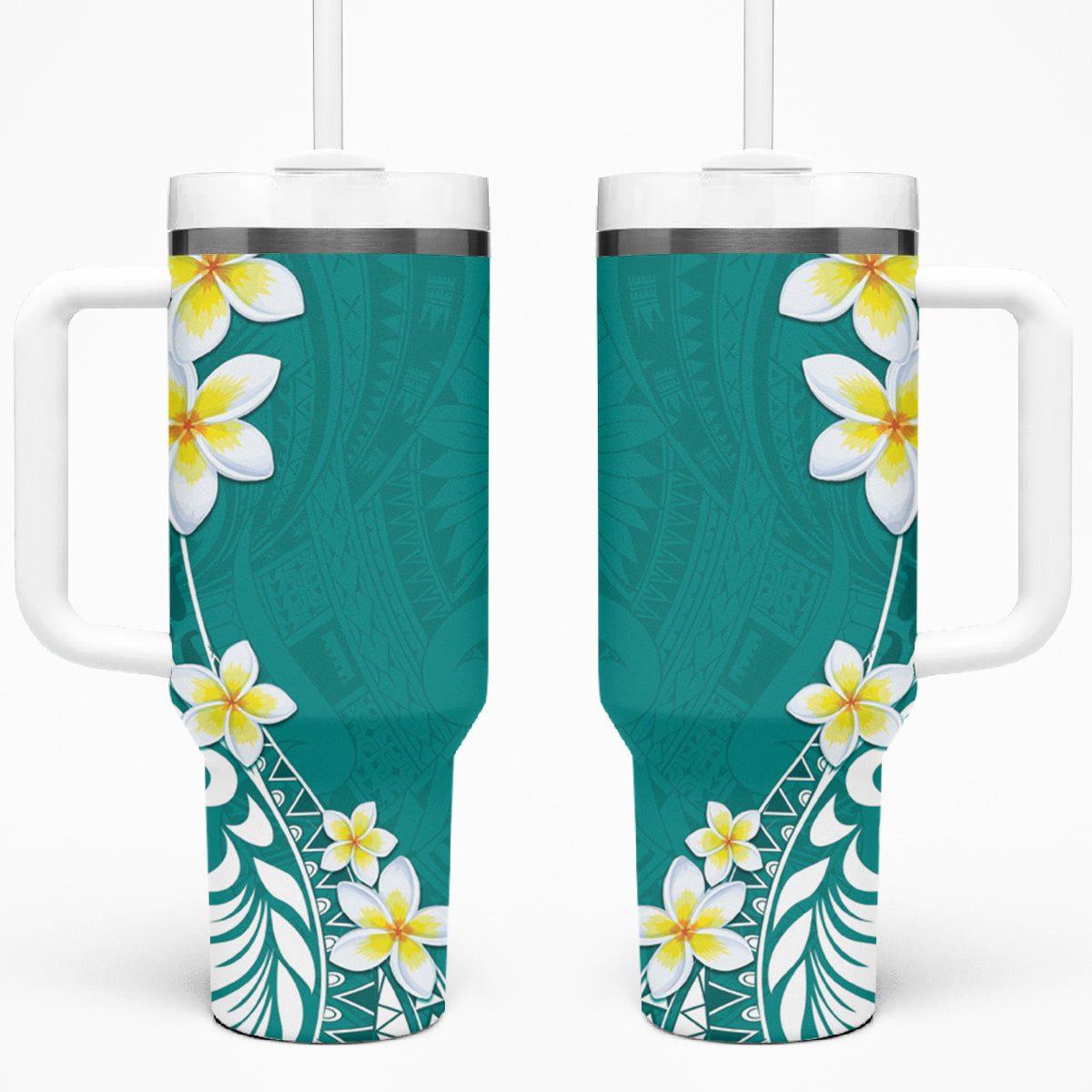 Hawaii Aloha Tumbler With Handle Plumeria Vintage - Teal LT7 One Size: 40 oz Teal - Polynesian Pride