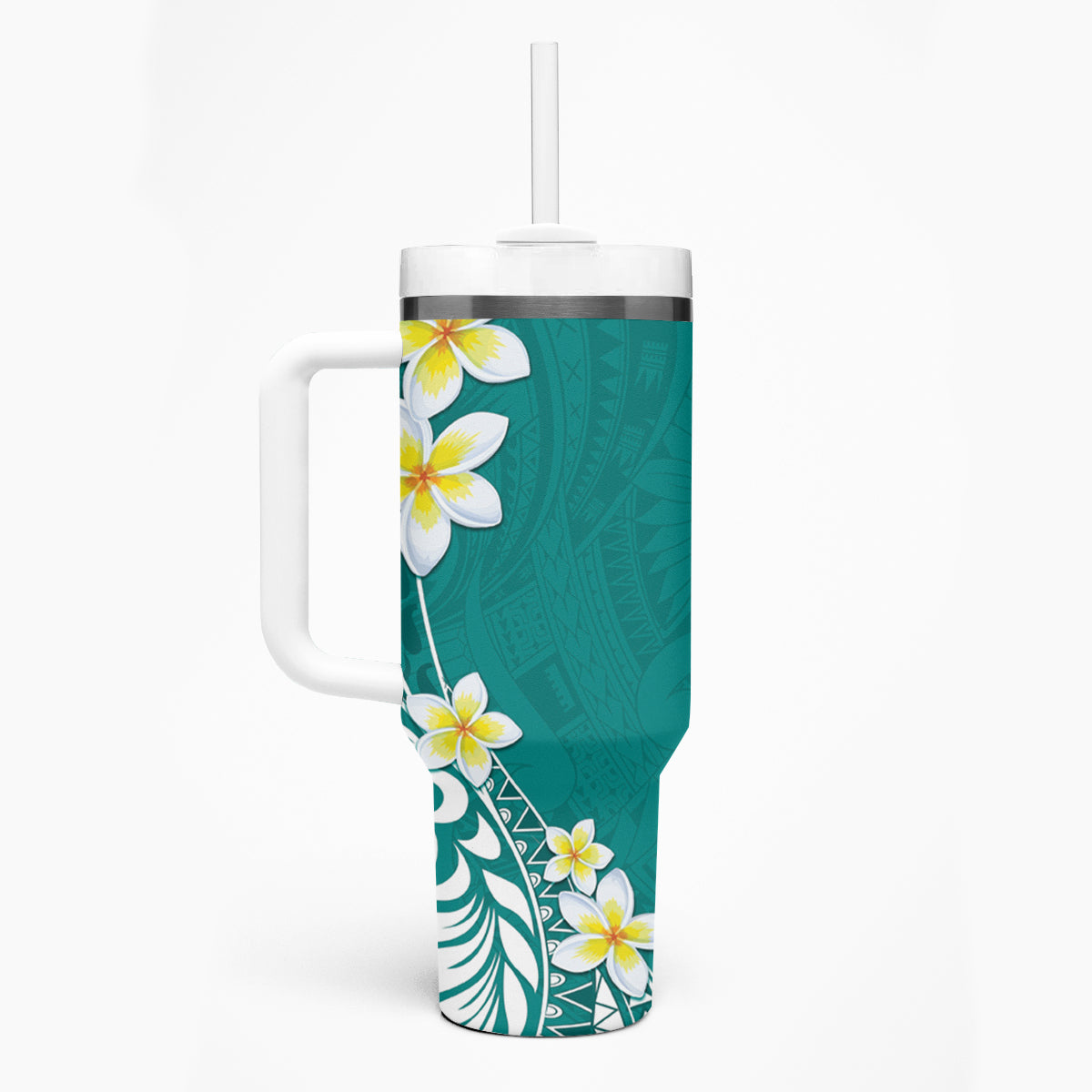 Hawaii Aloha Tumbler With Handle Plumeria Vintage - Teal LT7 - Polynesian Pride