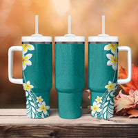 Hawaii Aloha Tumbler With Handle Plumeria Vintage - Teal LT7 - Polynesian Pride