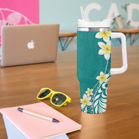 Hawaii Aloha Tumbler With Handle Plumeria Vintage - Teal LT7 - Polynesian Pride
