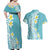 Hawaii Aloha Couples Matching Off Shoulder Maxi Dress and Hawaiian Shirt Plumeria Vintage - Turquoise LT7 - Polynesian Pride