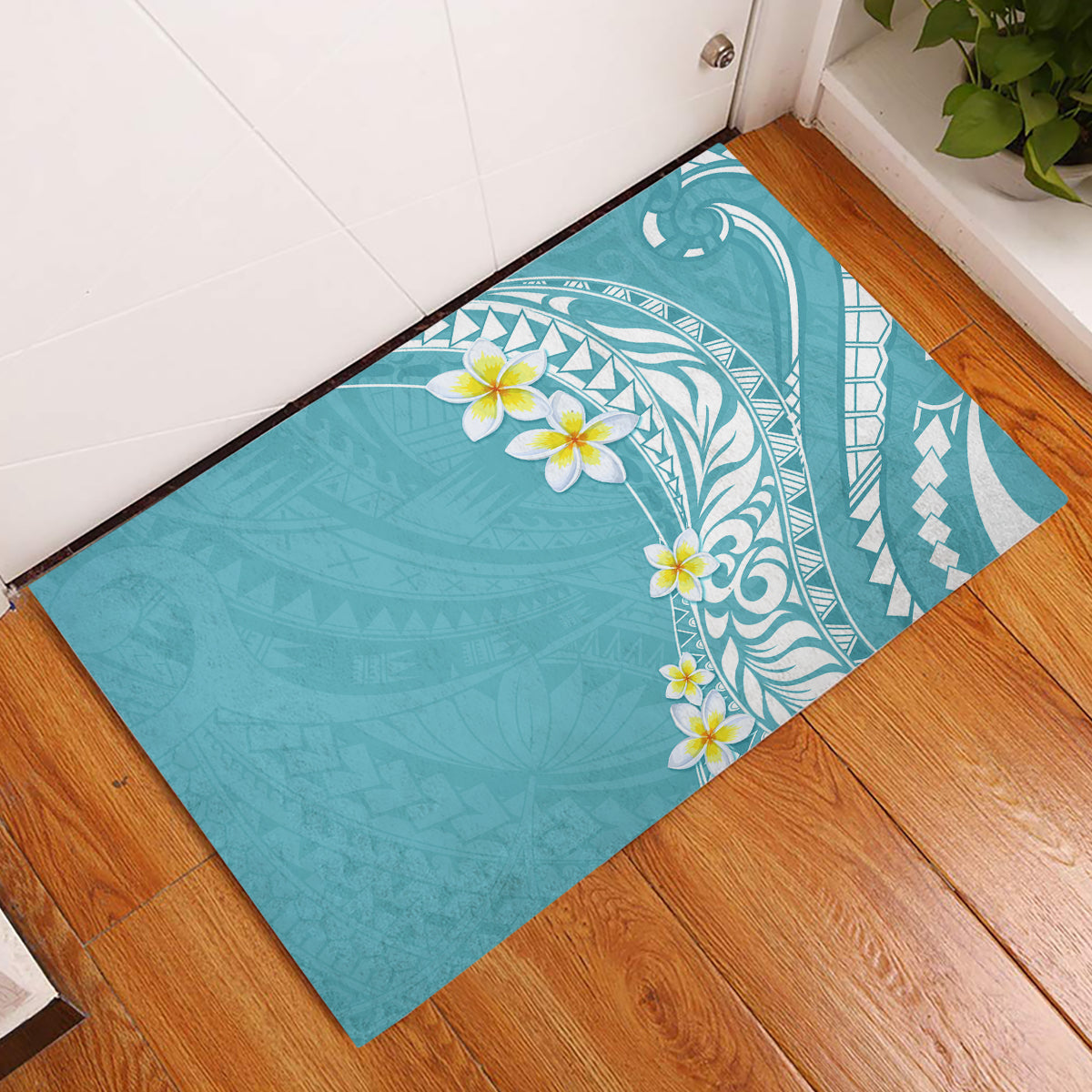 Hawaii Aloha Rubber Doormat Plumeria Vintage - Turquoise LT7 Turquoise - Polynesian Pride