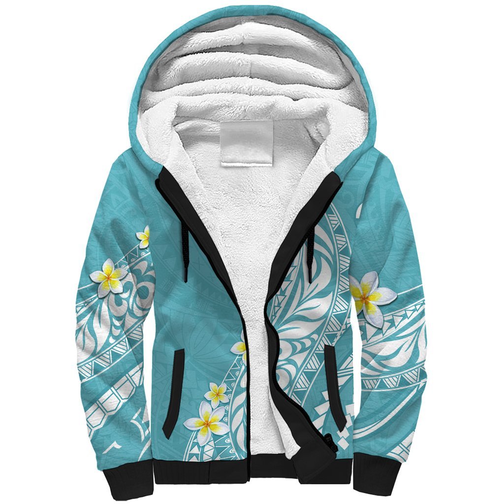 Hawaii Aloha Sherpa Hoodie Plumeria Vintage - Turquoise LT7 Unisex Turquoise - Polynesian Pride