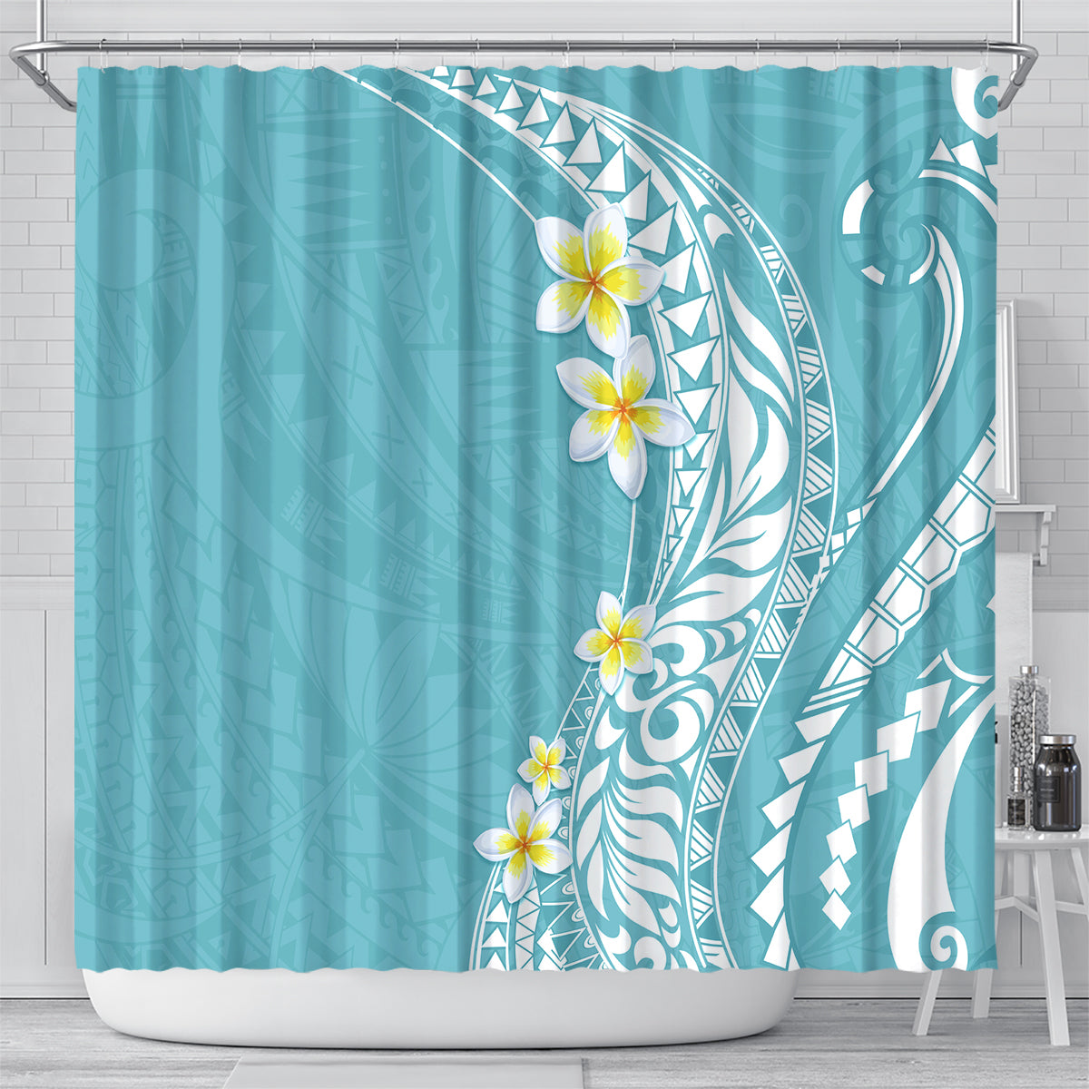 Hawaii Aloha Plumeria Vintage – Shower Curtain – Turquoise LT7 - Polynesian Pride