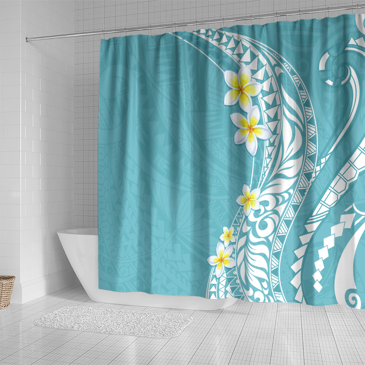 Hawaii Aloha Plumeria Vintage – Shower Curtain – Turquoise LT7 - Polynesian Pride