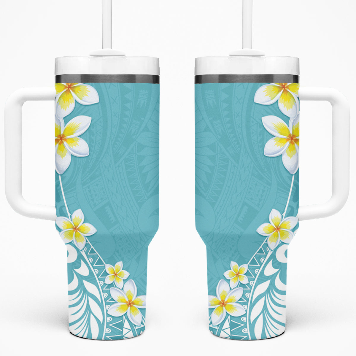 Hawaii Aloha Tumbler With Handle Plumeria Vintage - Turquoise LT7 One Size: 40 oz Turquoise - Polynesian Pride