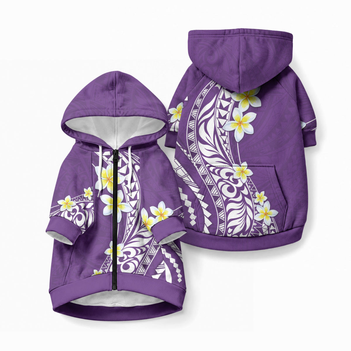 Hawaii Aloha Pet Hoodie Plumeria Vintage - Violet LT7 Zip-up Violet - Polynesian Pride
