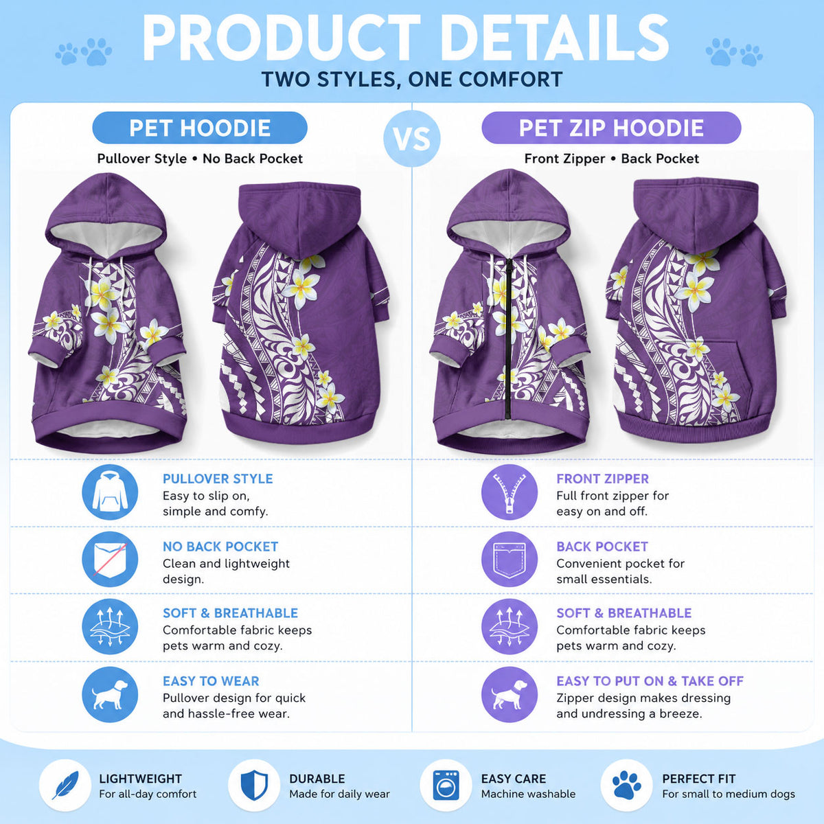 Hawaii Aloha Pet Hoodie Plumeria Vintage - Violet LT7 - Polynesian Pride