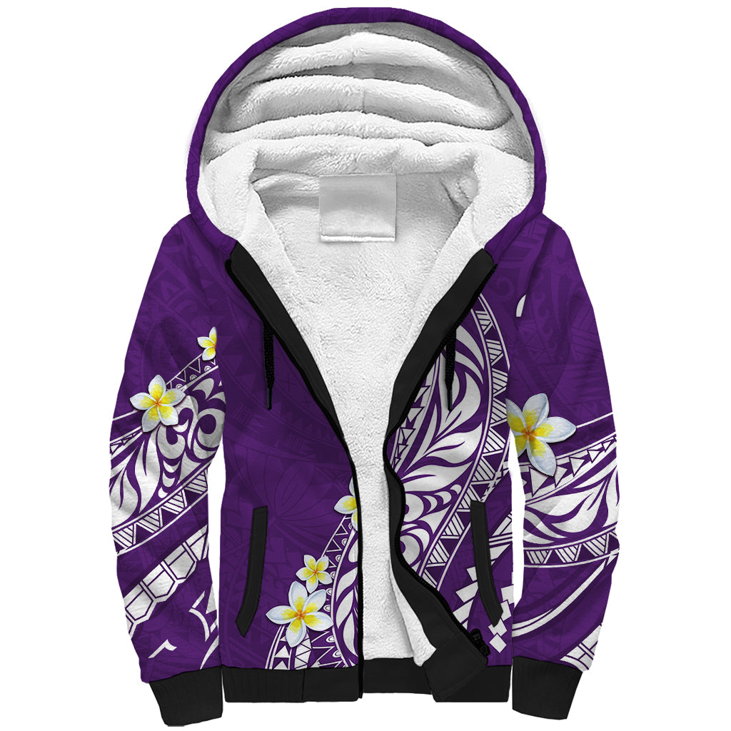 Hawaii Aloha Sherpa Hoodie Plumeria Vintage - Violet LT7 Unisex Violet - Polynesian Pride