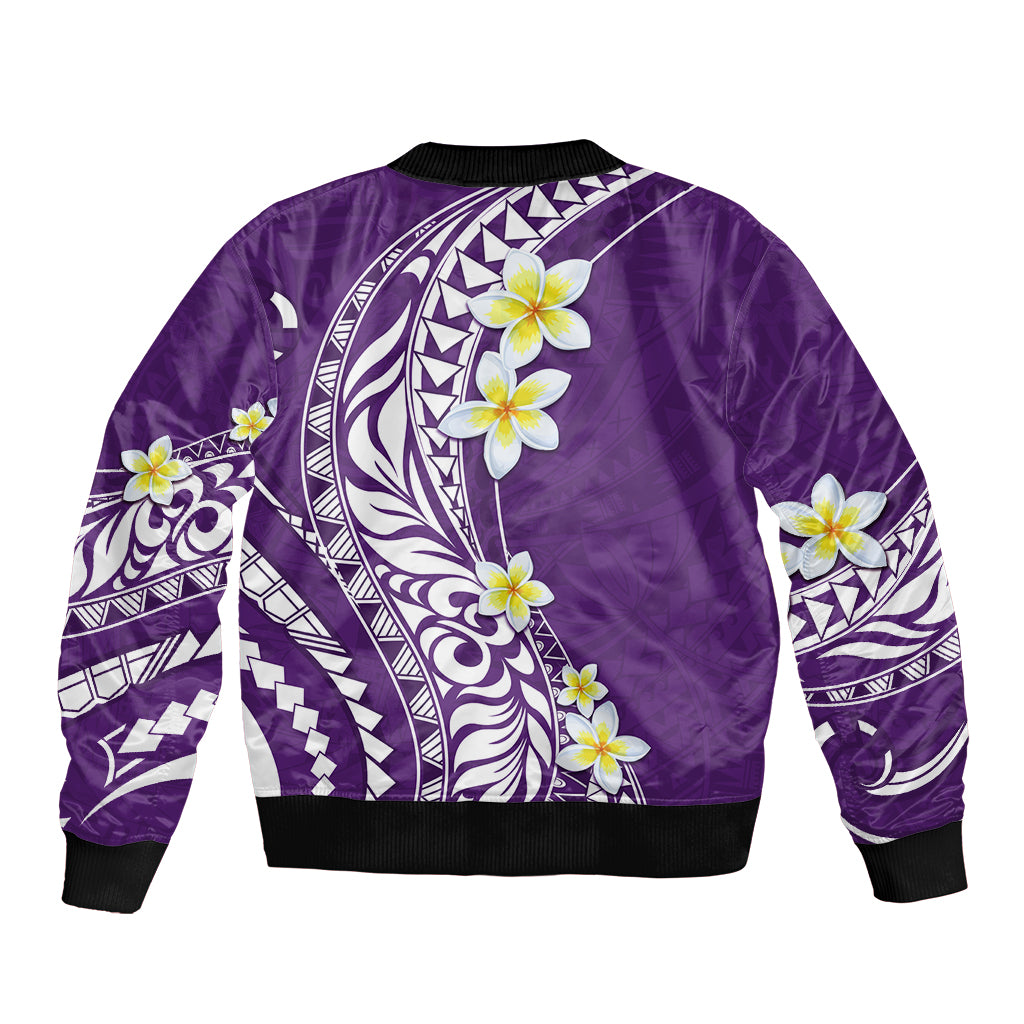 Hawaii Aloha Sleeve Zip Bomber Jacket Plumeria Vintage - Violet LT7 - Polynesian Pride