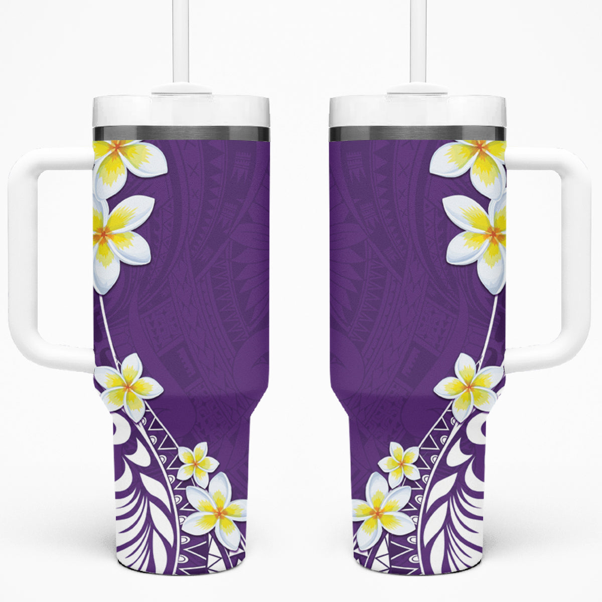 Hawaii Aloha Tumbler With Handle Plumeria Vintage - Violet LT7 One Size: 40 oz Violet - Polynesian Pride
