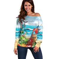 Aloha Honolulu Festival Off Shoulder Sweater Ukulele By The Shore LT7 Women Art - Polynesian Pride