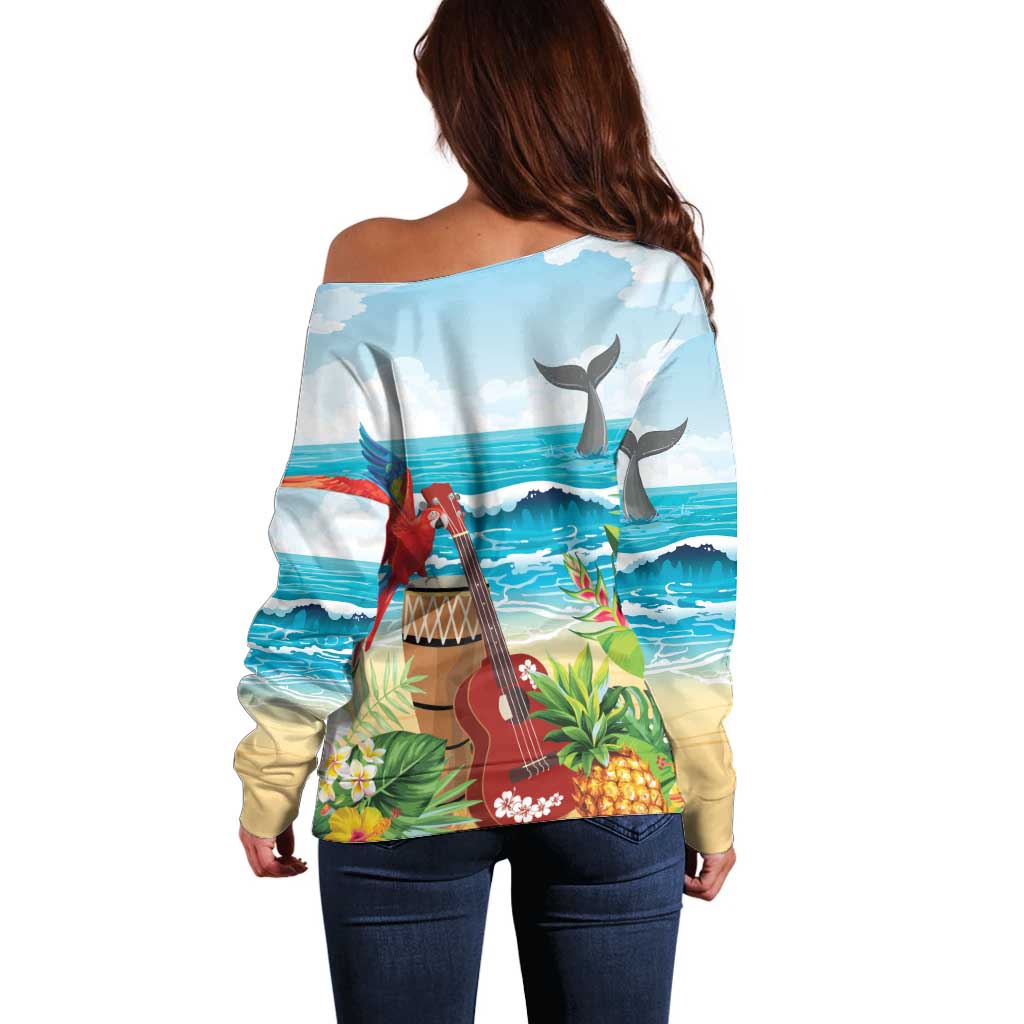 Aloha Honolulu Festival Off Shoulder Sweater Ukulele By The Shore LT7 - Polynesian Pride
