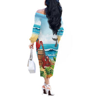 Aloha Honolulu Festival Off The Shoulder Long Sleeve Dress Ukulele By The Shore LT7 - Polynesian Pride