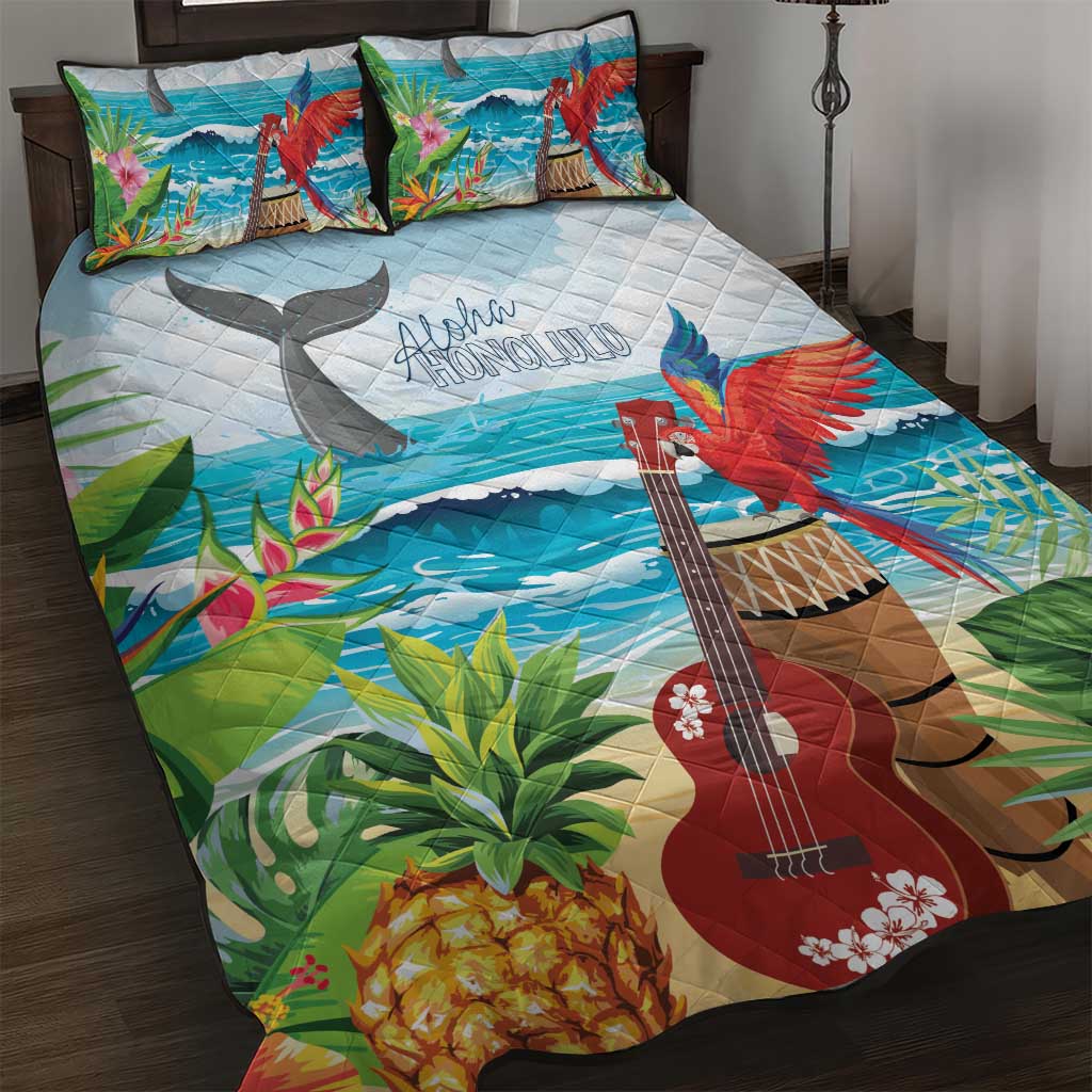 Aloha Honolulu Festival Quilt Bed Set Ukulele By The Shore LT7 Art - Polynesian Pride