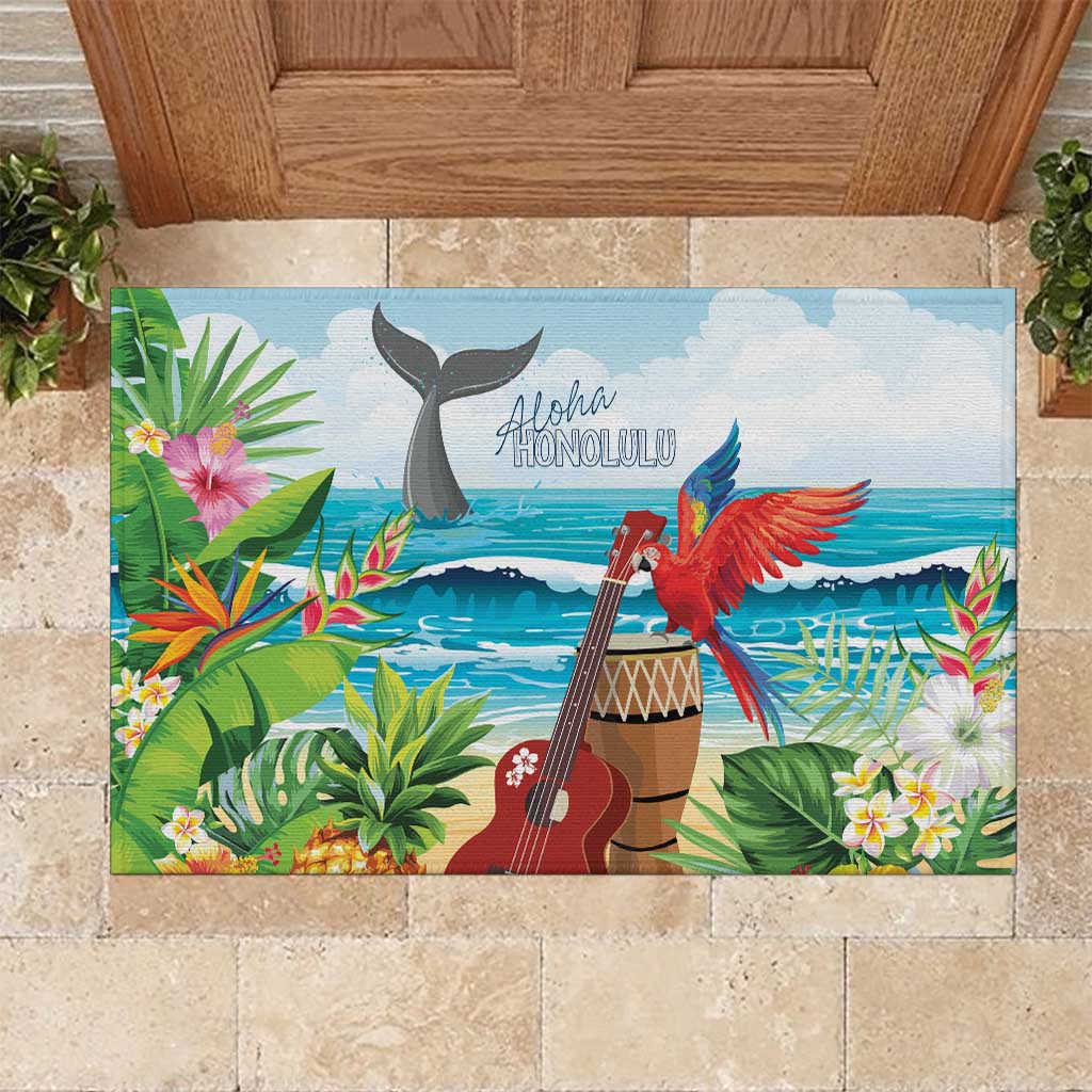 Aloha Honolulu Festival Rubber Doormat Ukulele By The Shore LT7 Art - Polynesian Pride