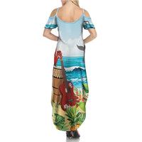Aloha Honolulu Festival Summer Maxi Dress Ukulele By The Shore LT7 - Polynesian Pride