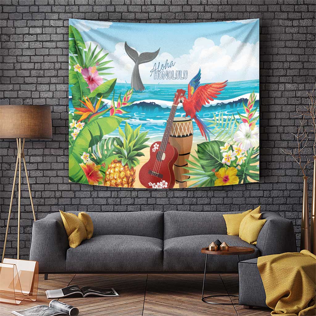 Aloha Honolulu Festival Tapestry Ukulele By The Shore LT7 Art - Polynesian Pride