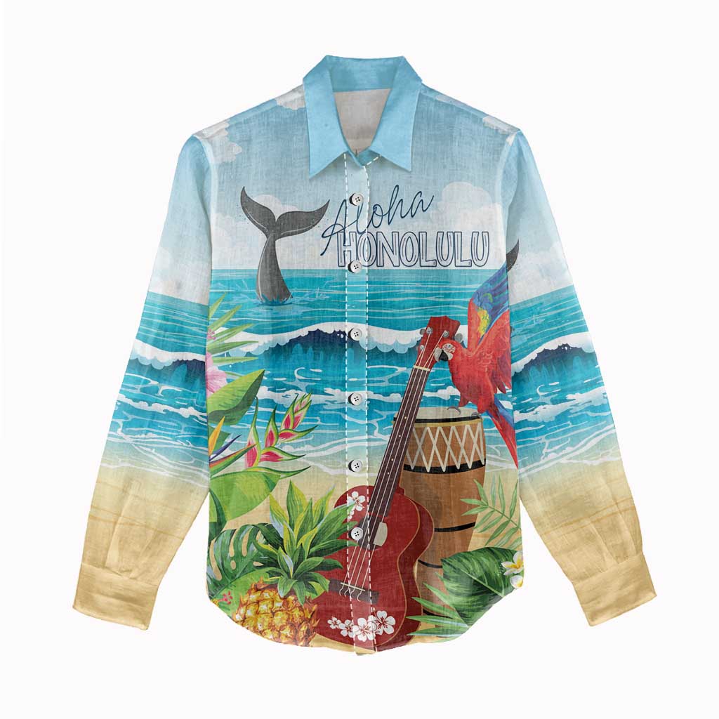 Aloha Honolulu Festival Women Casual Shirt Ukulele By The Shore LT7 - Polynesian Pride