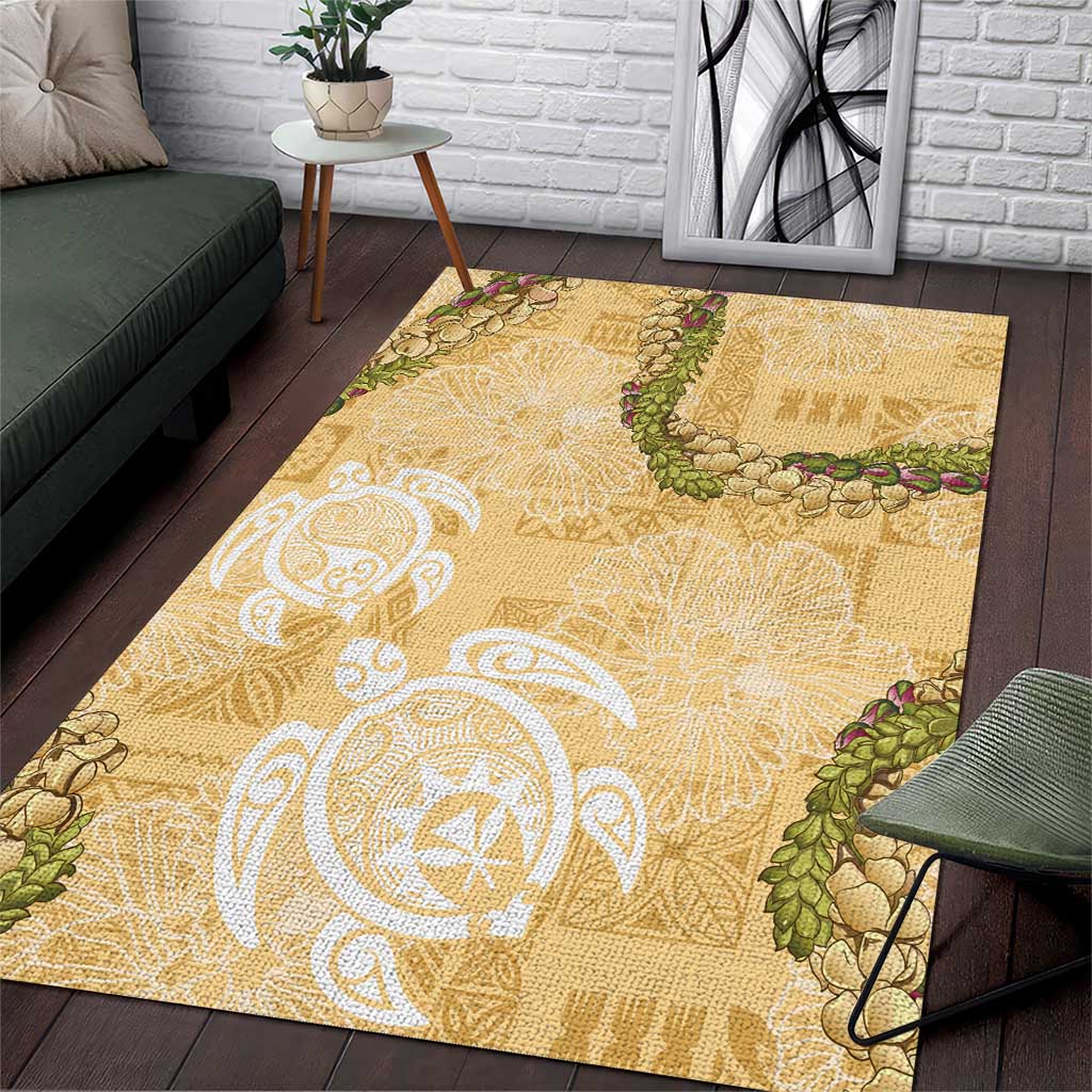 Aloha Honolulu Festival Area Rug Hawaii Kapa Mix Flowers Lei LT7 Yellow - Polynesian Pride