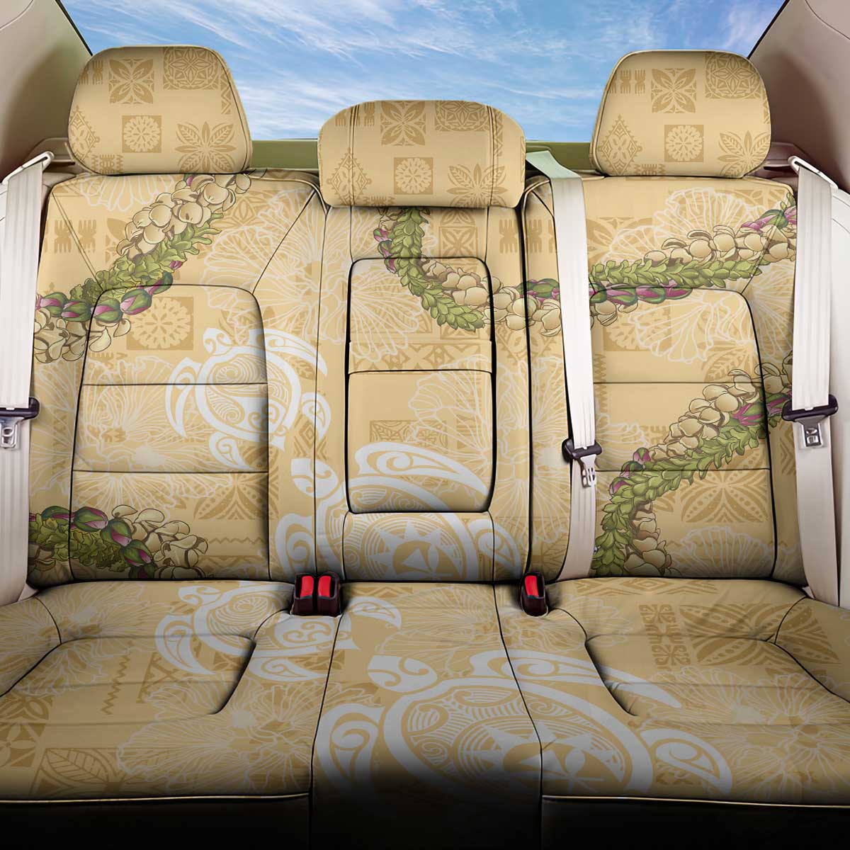 Aloha Honolulu Festival Back Car Seat Cover Hawaii Kapa Mix Flowers Lei LT7 One Size Yellow - Polynesian Pride