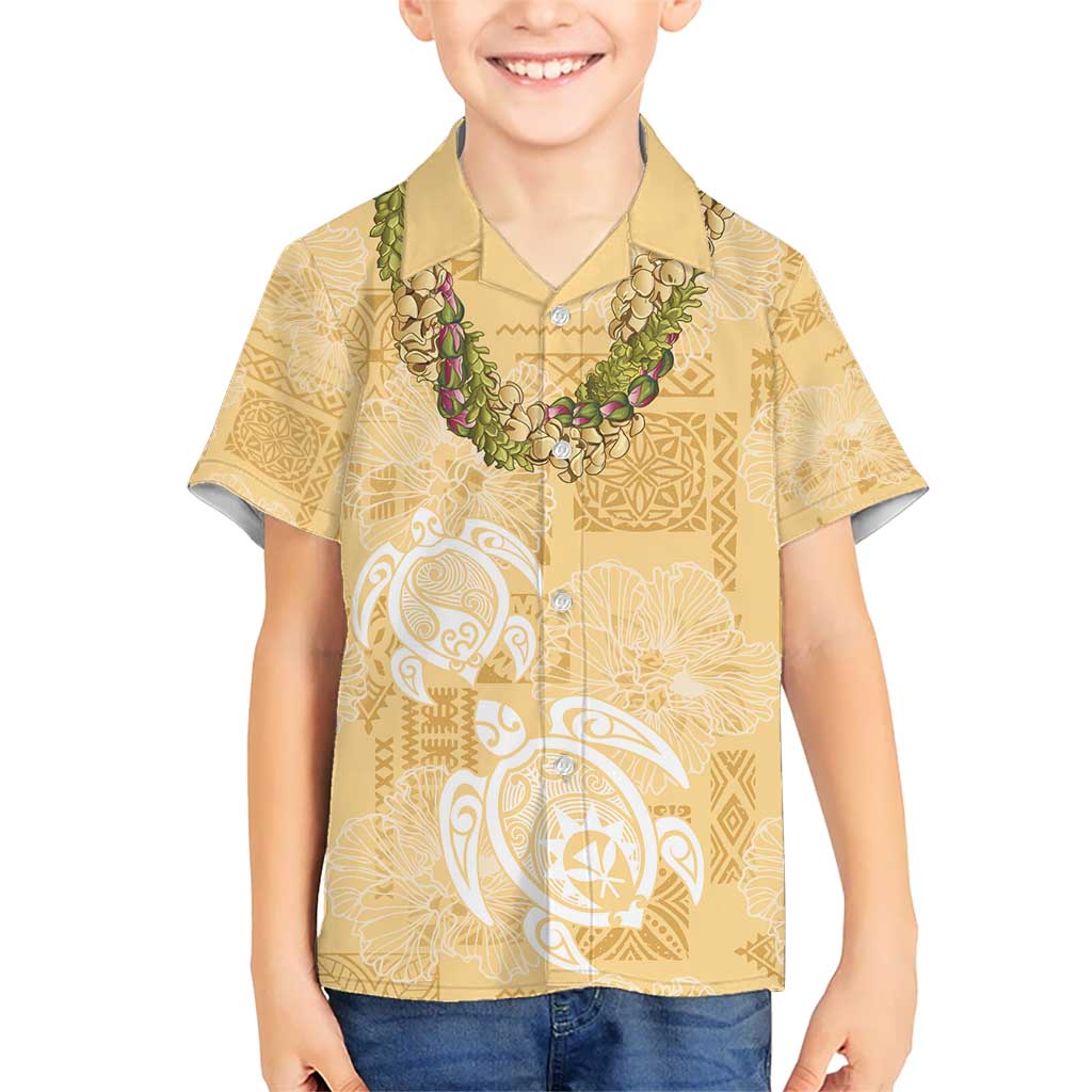 Aloha Honolulu Festival Kid Hawaiian Shirt Hawaii Kapa Mix Flowers Lei LT7 Kid Yellow - Polynesian Pride