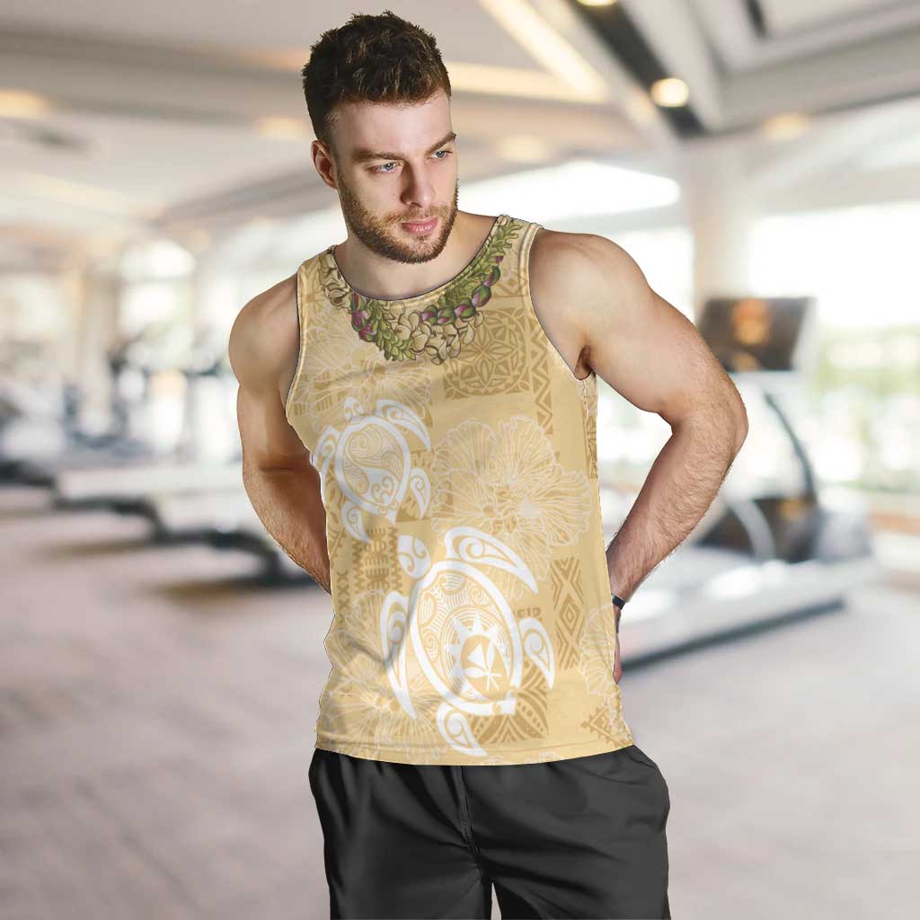 Aloha Honolulu Festival Men Tank Top Hawaii Kapa Mix Flowers Lei LT7 Yellow - Polynesian Pride