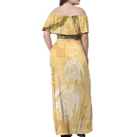 Aloha Honolulu Festival Off Shoulder Maxi Dress Hawaii Kapa Mix Flowers Lei LT7 - Polynesian Pride
