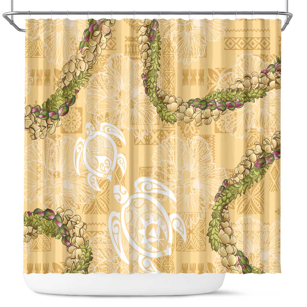 Aloha Honolulu Festival Shower Curtain Hawaii Kapa Mix Flowers Lei LT7 Yellow - Polynesian Pride