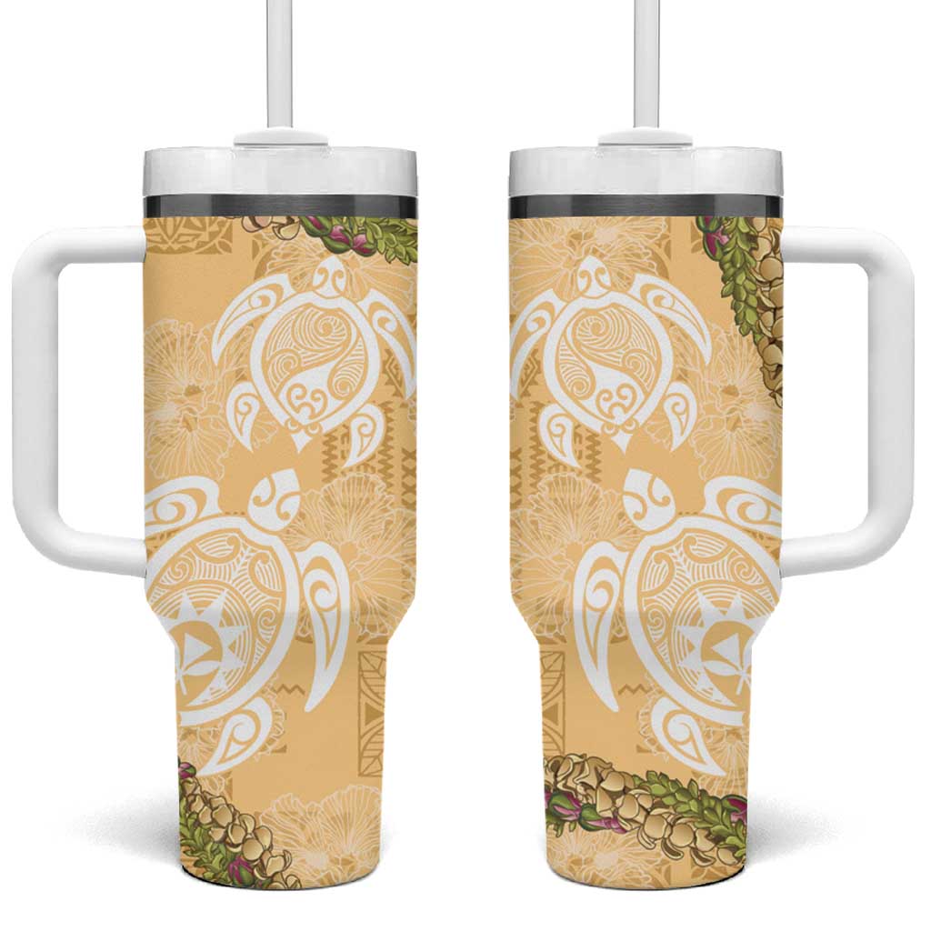 Aloha Honolulu Festival Tumbler With Handle Hawaii Kapa Mix Flowers Lei LT7 One Size: 40 oz Yellow - Polynesian Pride