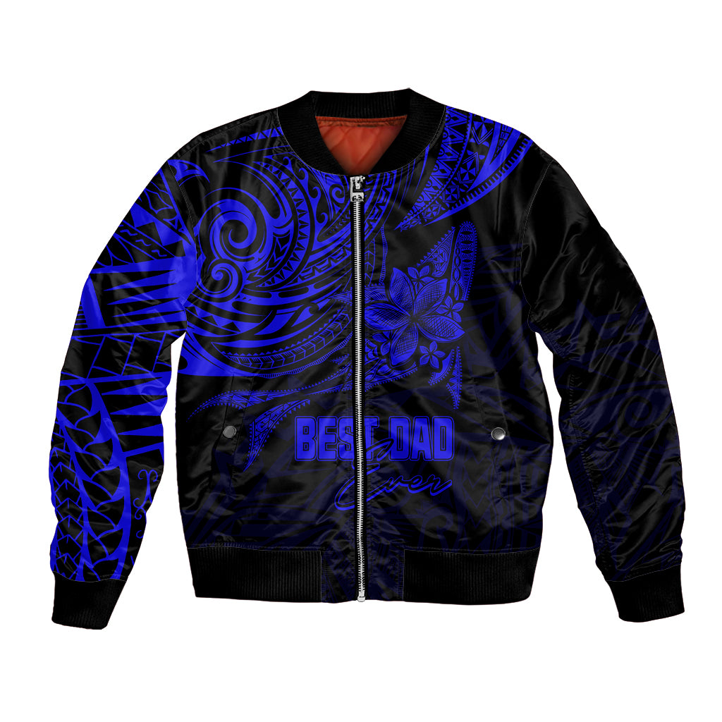 Personalised Father's Day Polynesian Bomber Jacket Best Dad Ever - Blue LT7 Unisex Blue - Polynesian Pride