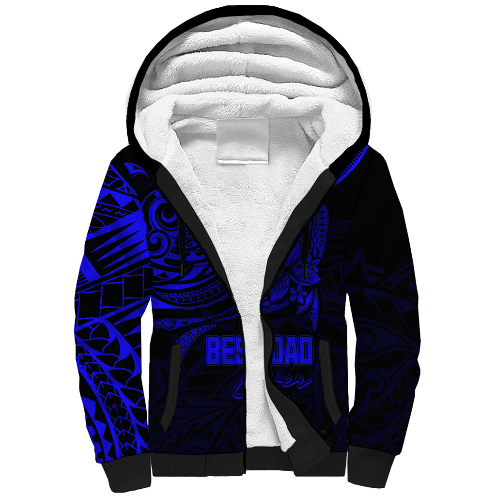 Personalised Father's Day Polynesian Sherpa Hoodie Best Dad Ever - Blue LT7 Unisex Blue - Polynesian Pride