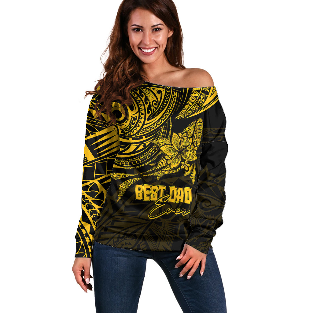 Personalised Father's Day Polynesian Off Shoulder Sweater Best Dad Ever - Gold LT7 Women Gold - Polynesian Pride